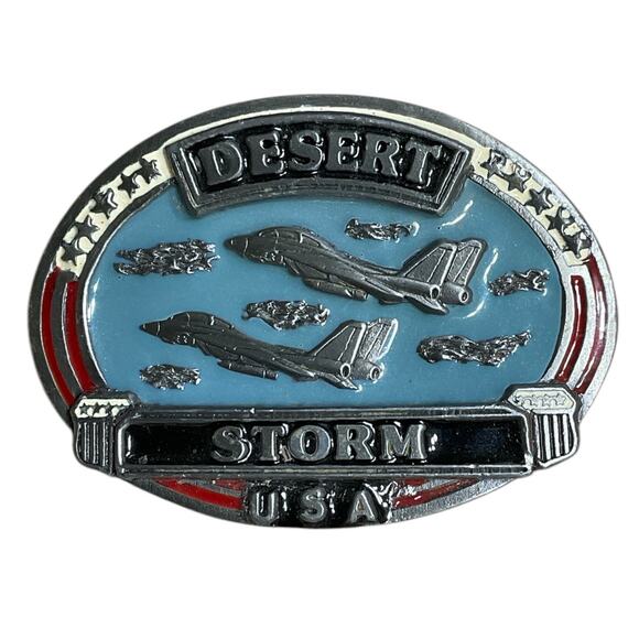 Desert Storm Belt Buckle USA Enamel Patriotic Jet Fighter - Picture 1 of 5